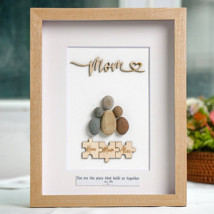 Puzzle Mom and Children Pebble Art Mother's Day Frame Picture Pebble Art Hanging Wall, Desk by Dovaart.com