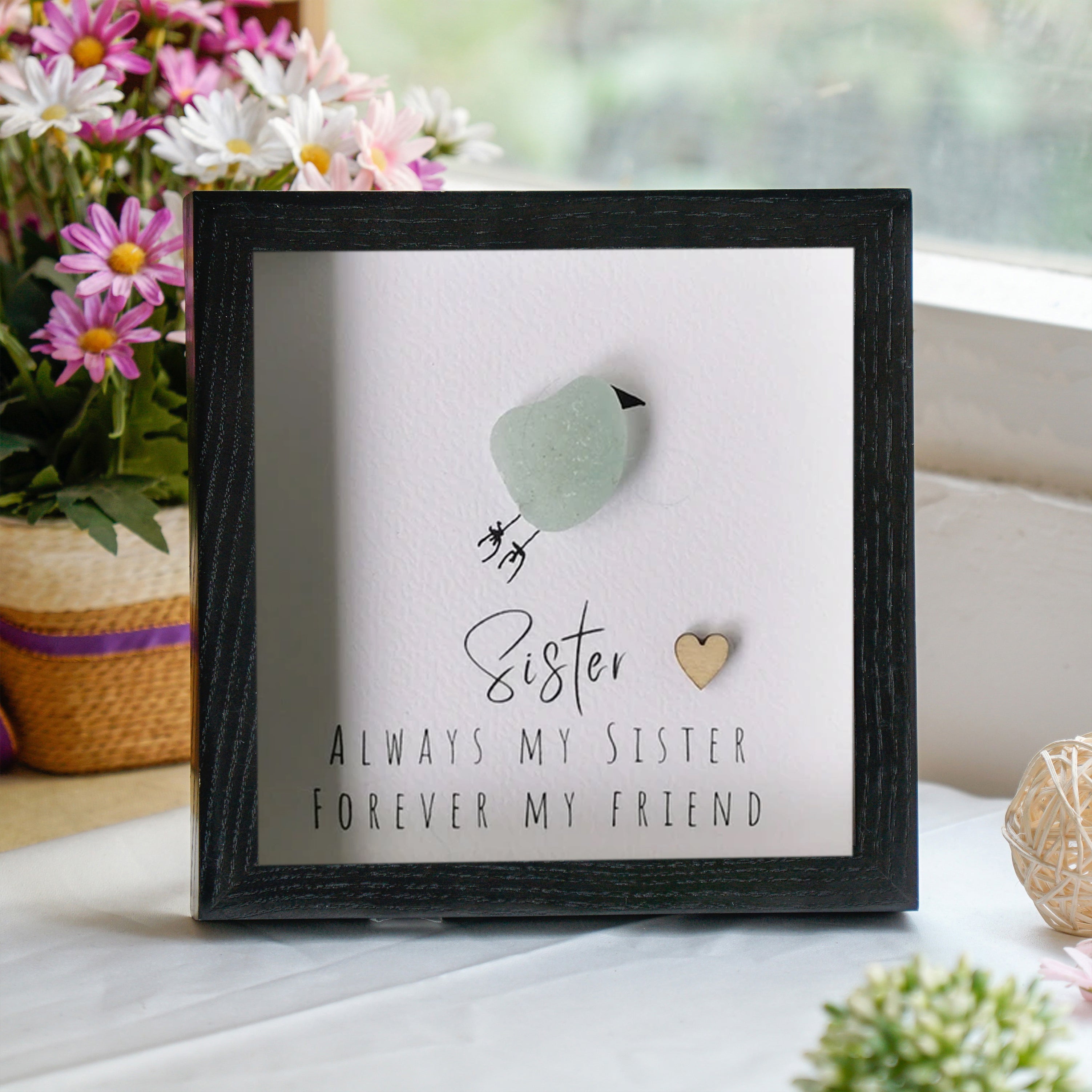 Sister Frame, Heartfelt Christmas Gift for Sister, Pebble Art For Sister