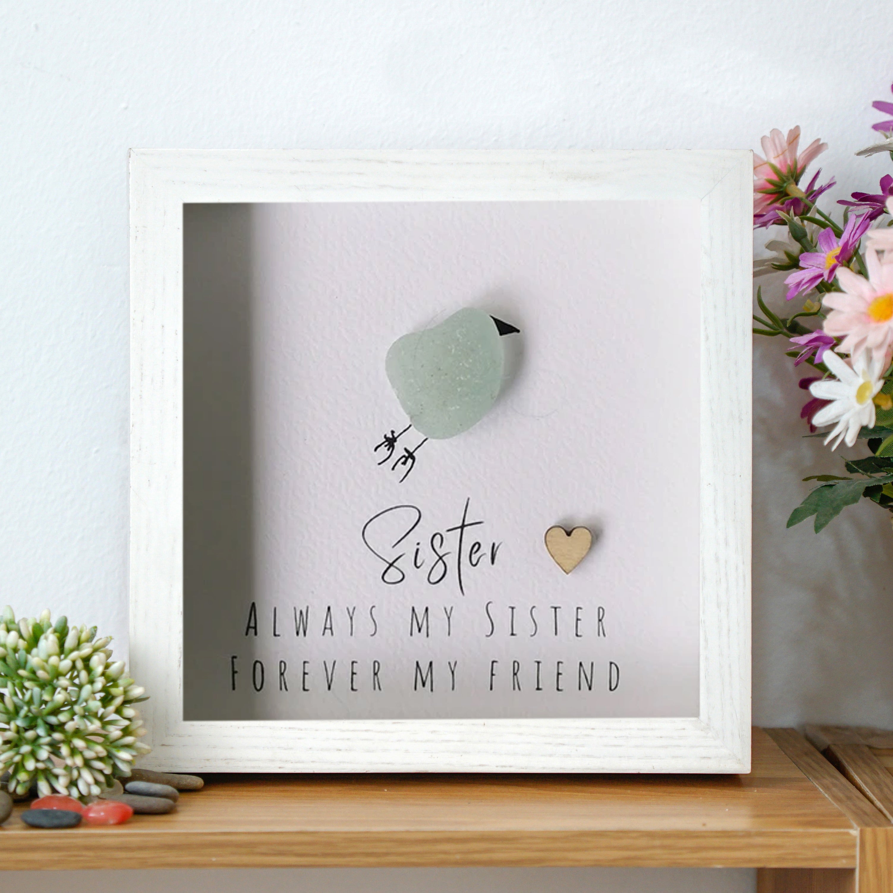 Sister Frame, Heartfelt Christmas Gift for Sister, Pebble Art For Sister