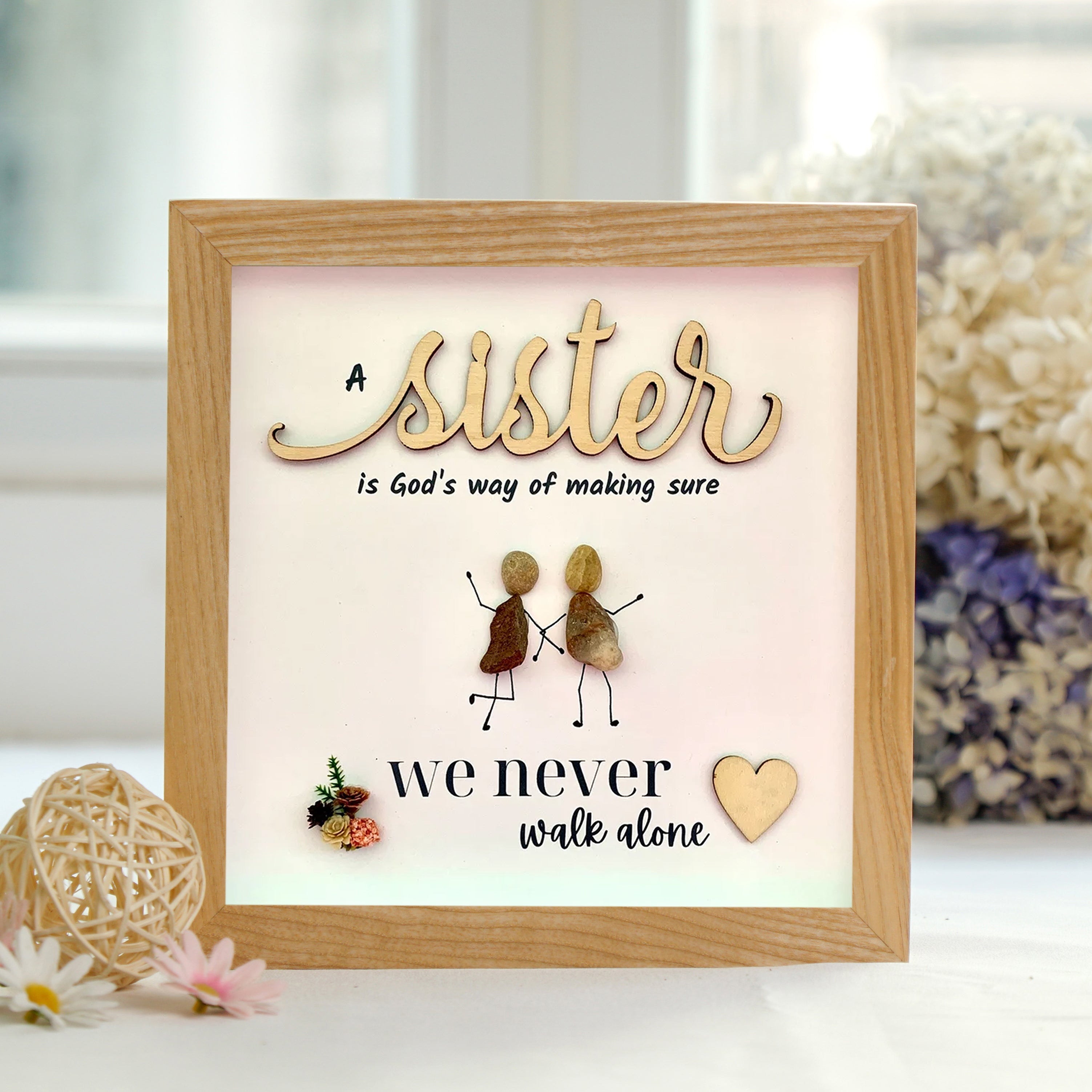 Sister God's Way Frame, Heartfelt Christmas Gift for Sister, Pebble Art For Sister