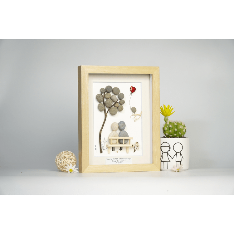 Personalized Wedding Anniversary Pebble Art, Anniversary Gift For Wife, Parents, Wedding and Engagement Gift, Bridal Shower Gift by Dovaart.com