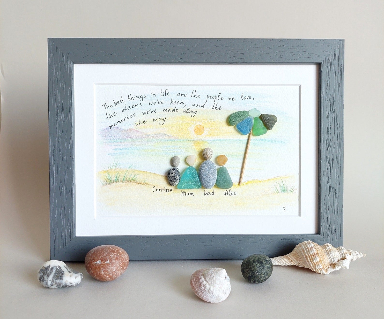 Personalised Family Seaside Beach Sea Glass Picture, Family Sea Glass Art, By The Sea, Family Quotes Wall Art, Inspirational Sayings