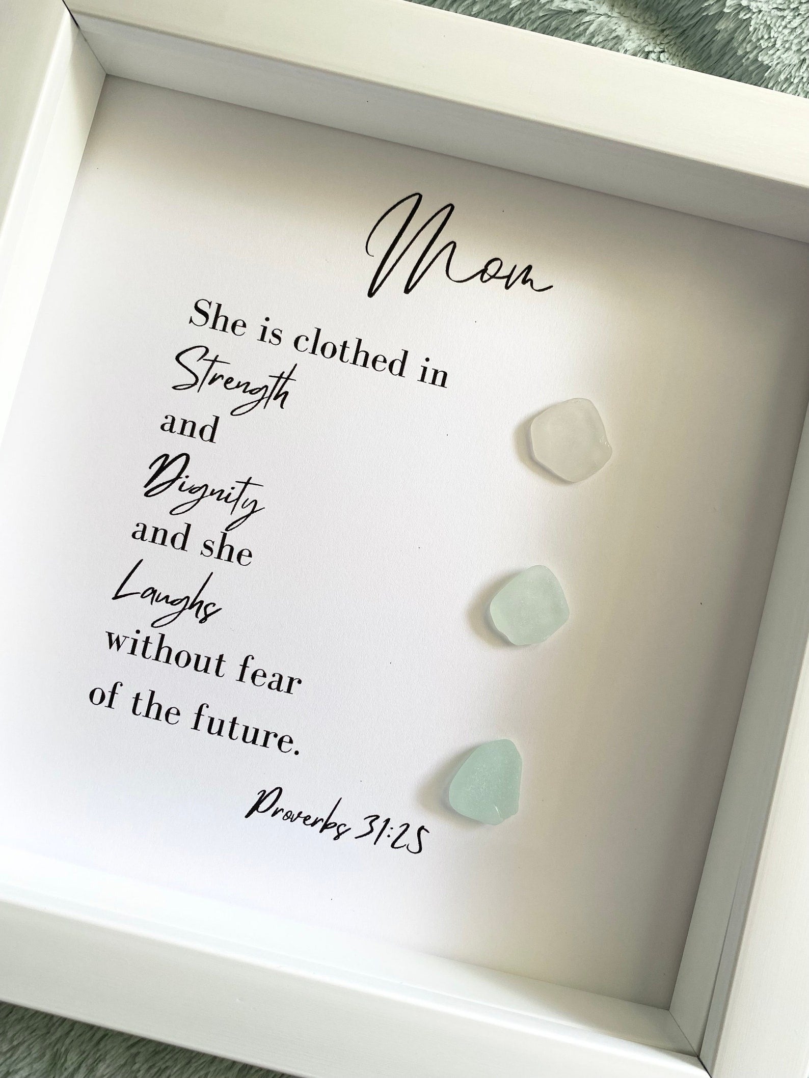 Personalized Proverbs Sea Glass Art, Mother's Day Sea Glass Art, Pebble Frame Gift For Mom, Birthday Mom Gifts