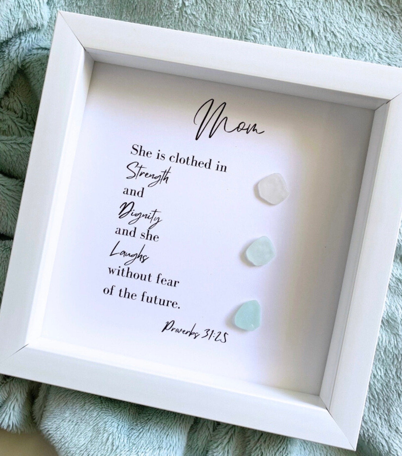 Personalized Proverbs Sea Glass Art, Mother's Day Sea Glass Art, Pebble Frame Gift For Mom, Birthday Mom Gifts