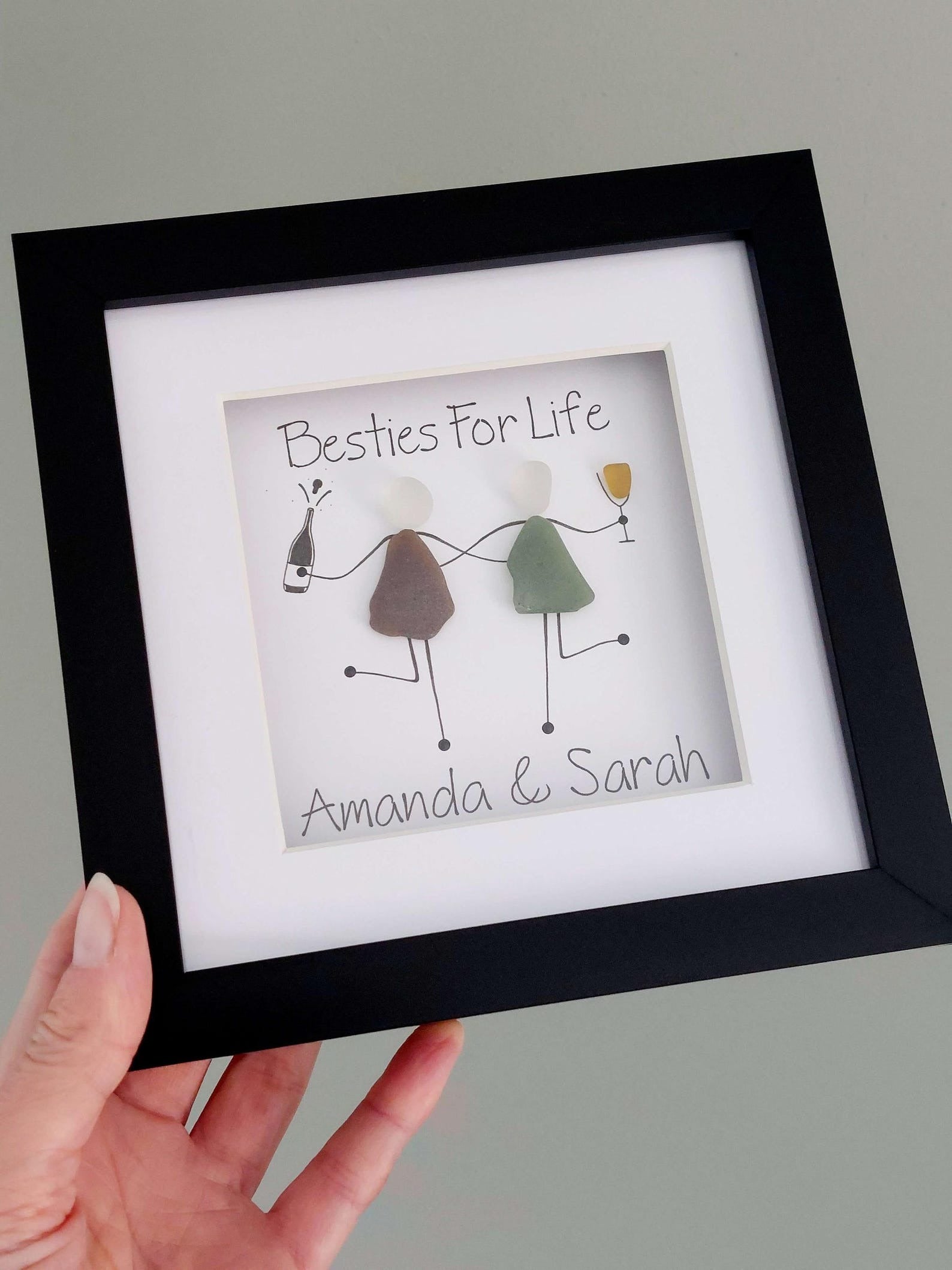 Personalised Friends Sea Glass Gift for Besties, Friendship Pebble Art, Sister Gift, Birthday Gift For Best Friends, Distance Friendship