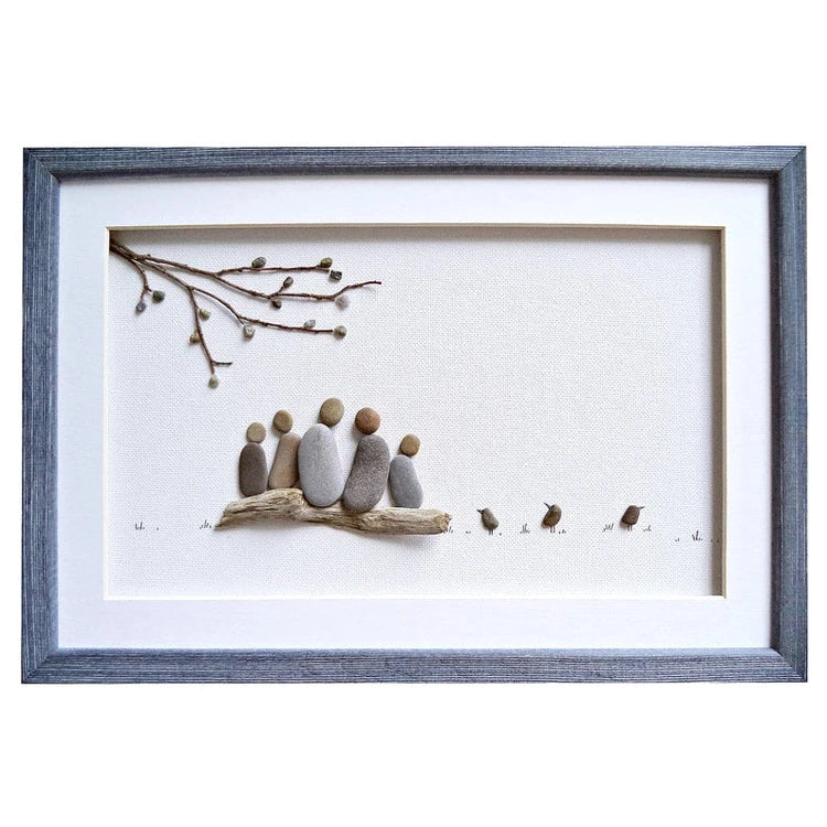 Pebble Art Family of Five, Custom Family Portrait, Handmade Custom Home Decor, Sea Glass Art For Family