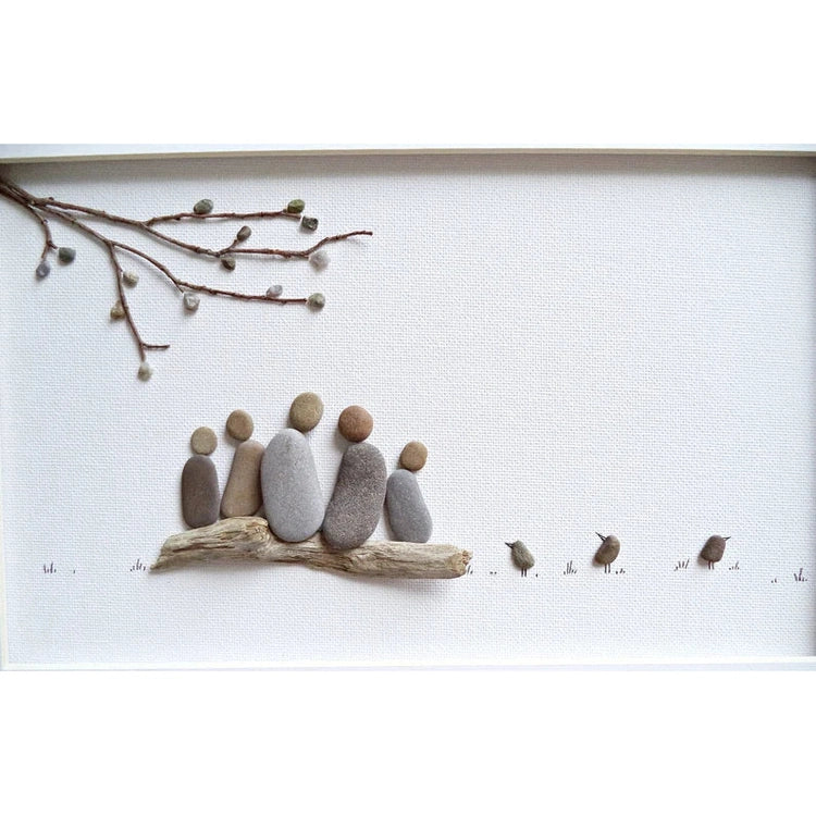 Pebble Art Family of Five, Custom Family Portrait, Handmade Custom Home Decor, Sea Glass Art For Family