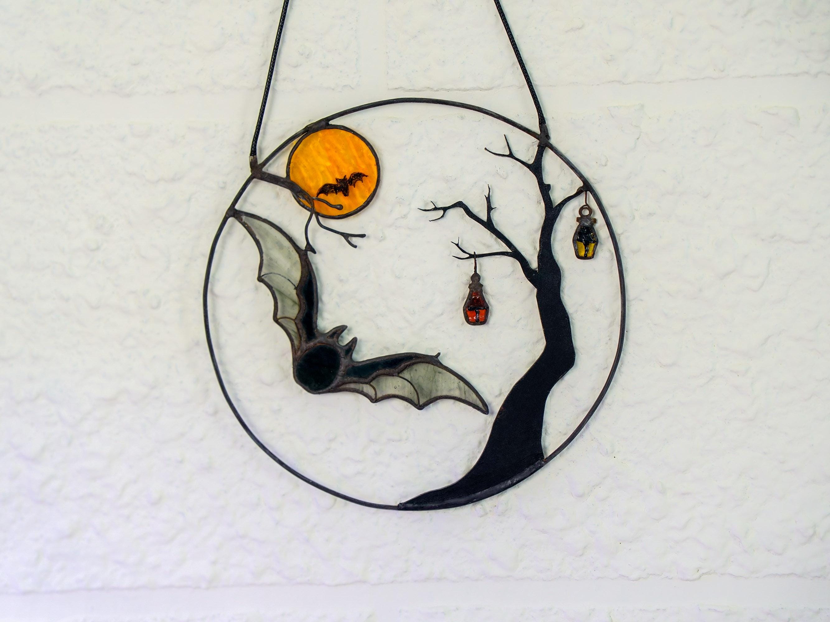 Stained Glass Bat Suncatcher - Spooky Gothic Halloween Window Hanging, Handmade Tiffany Art for Bat Lovers & Witchy Decor