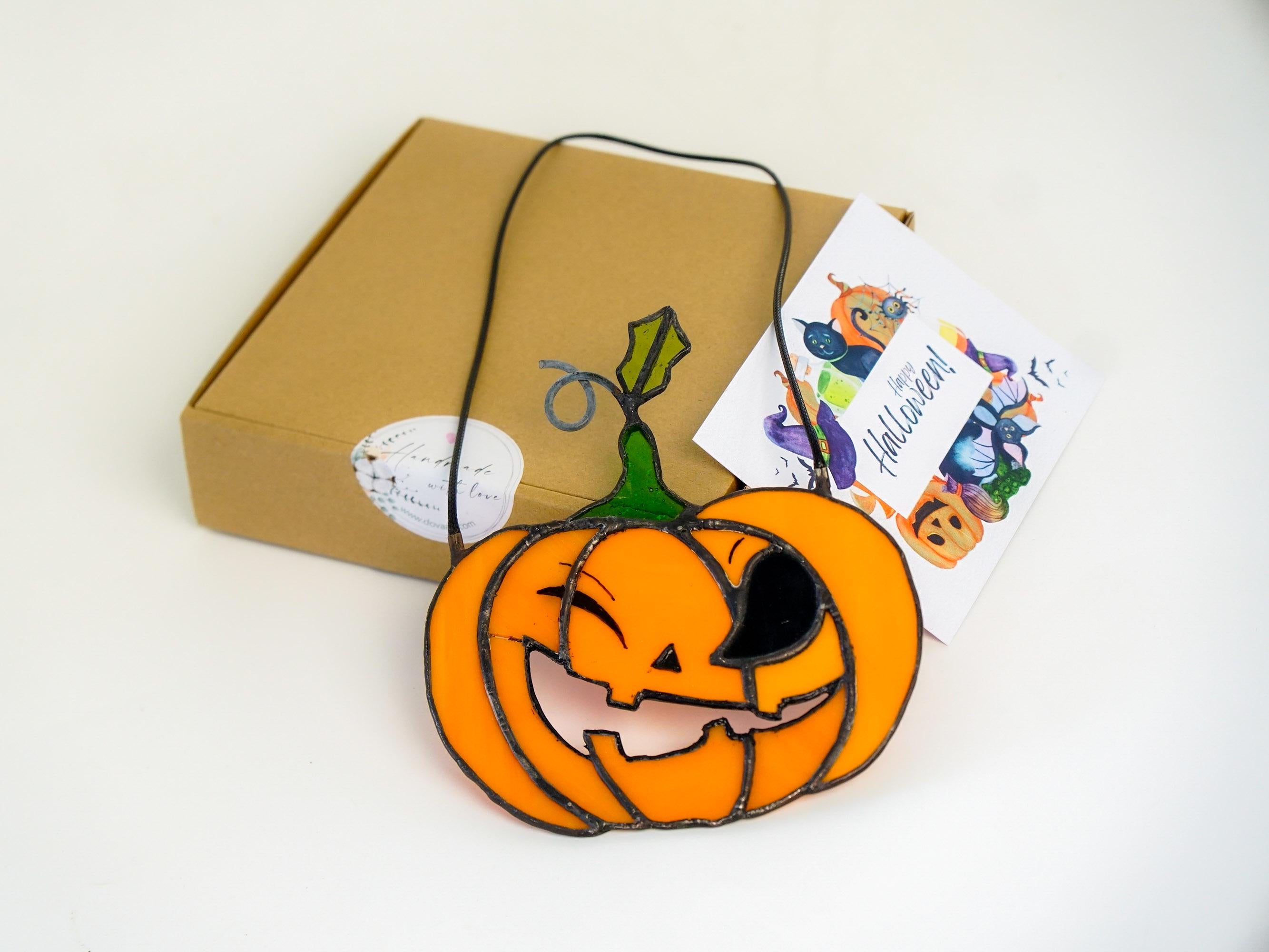 Stained Glass Jack-o'-lantern Suncatcher - Spooky Halloween, Gothic Decor, Window Hanging, Handmade Art, Unique Gift, Tiffany Method