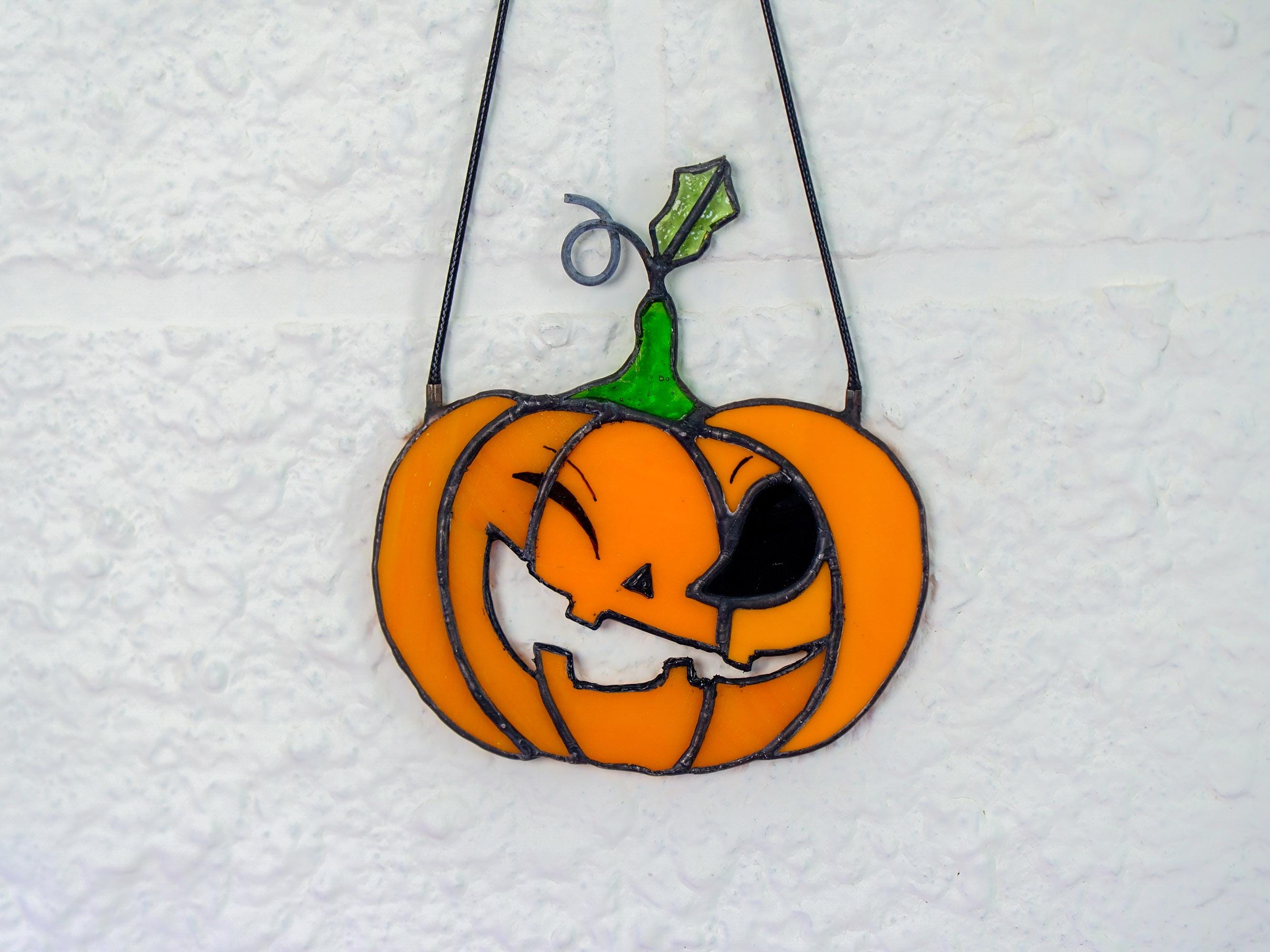 Stained Glass Jack-o'-lantern Suncatcher - Spooky Halloween, Gothic Decor, Window Hanging, Handmade Art, Unique Gift, Tiffany Method