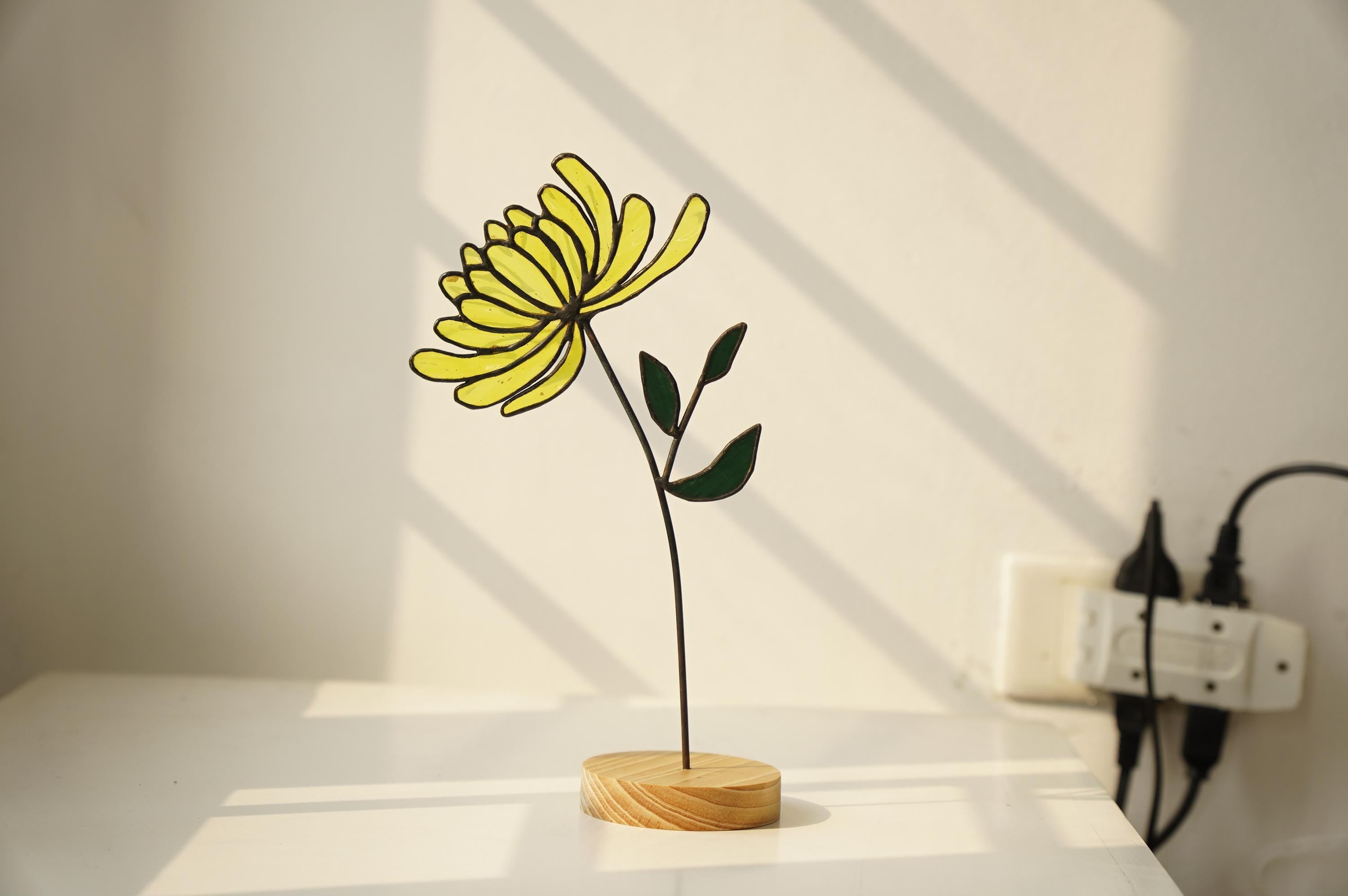 Stained Glass Chrysanthemum Charm - Beautiful Faux Suncatcher, Home Decor Art, Gift for Mom, Window Panel.