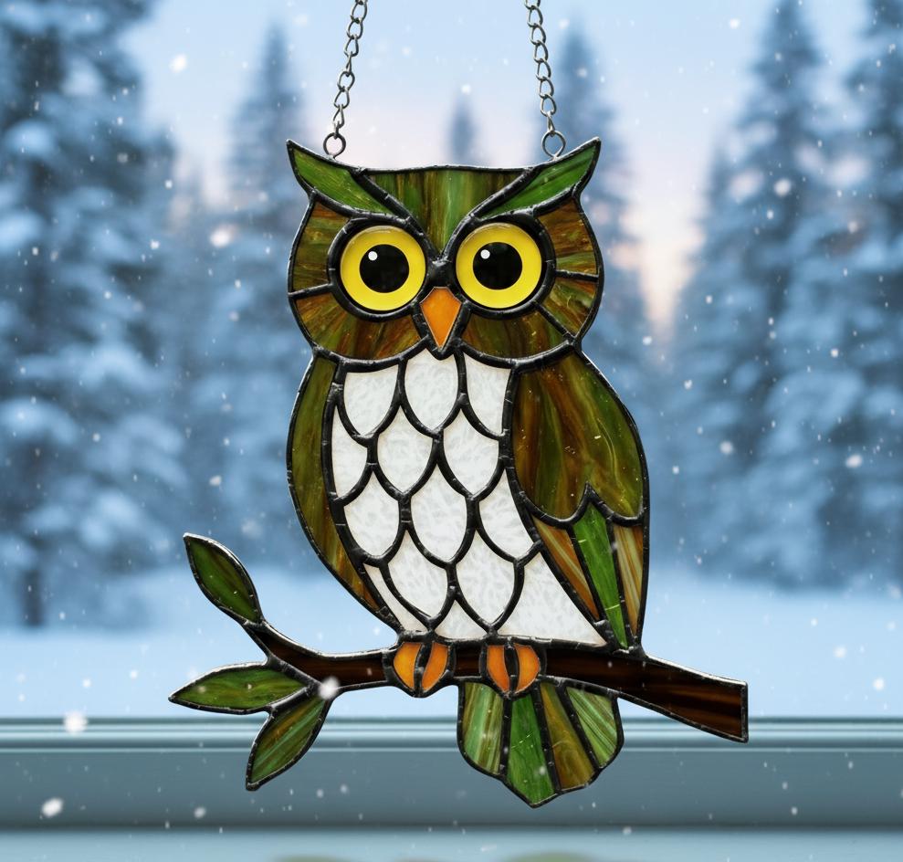 Stained Glass Owl Suncatcher, Owl Lover Gift, Window Hanging Decor, Handcrafted Glass Art, Unique Home Decor, Garden Decor, Window Art