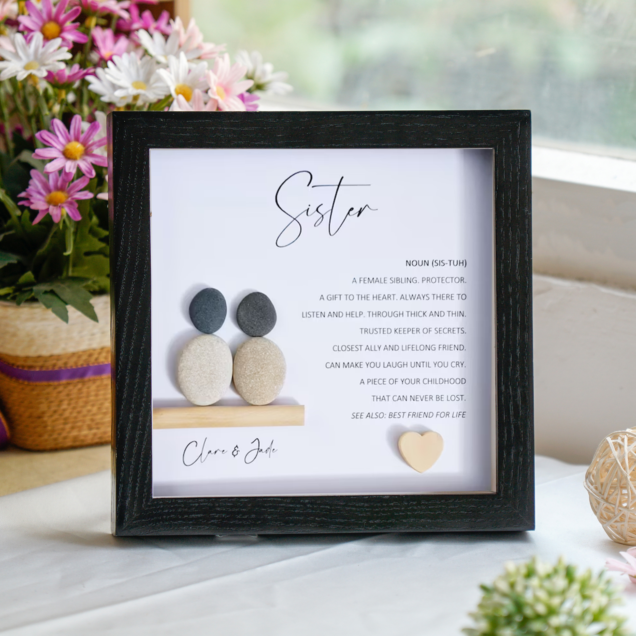 Sister Definition Frame, Heartfelt Birthday Gift For Sister, Pebble Art For Sister, 1st Sister's Birthday Gift